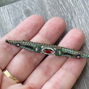 Long Italian Micro Mosaic Bar Brooch Jewelry Bloomers and Frocks